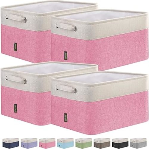 BALEINE 4 Pack Fabric Storage Bins (Pink, 12"x8"x8")