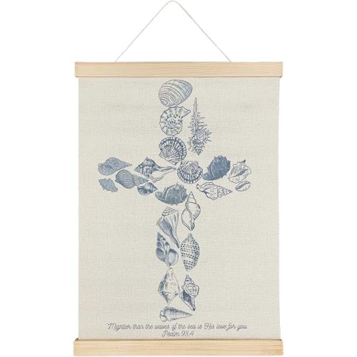 SereneHanctuary Christian Beach Coastal Wall Art, Shell Bible Verses Wall Decor, Christian Poster Hanger Frame for Nursery Room Bedroom Classroom,12X16Inches