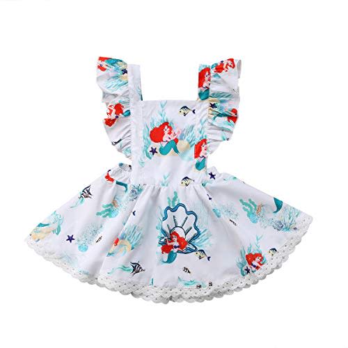 Baby Girls Rompers, Mermaid Sea World Pattern Flower Edge Bodysuit and Solid Basic Style Rompers Outfits Clothes
