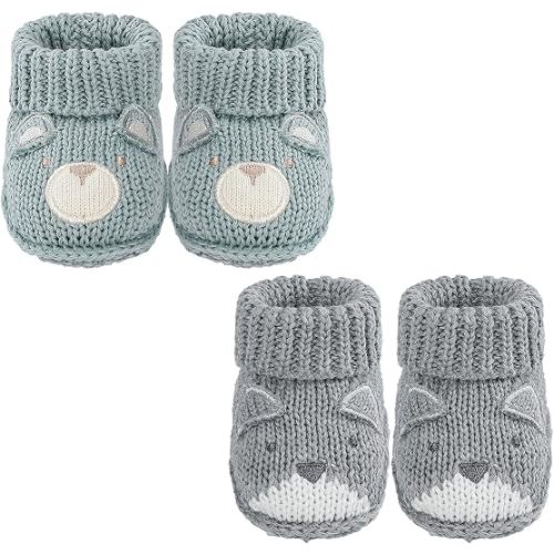 2 Pairs Newborn Knit Booties Soft Baby Sock Shoes, 0-3 Months