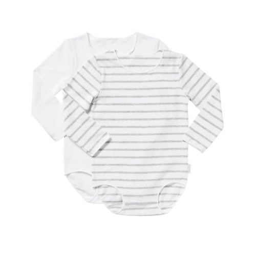 BONDS Wonderbodies Long Sleeve Bodysuit 2 Pack | BY4QA | New Grey Marle Stripe & White
