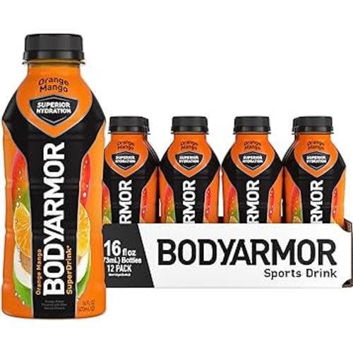 BODYARMOR Sports Drink Sports Beverage, Orange Mango, Coconut Water Hydration, Natural Flavors With Vitamins, Potassium-Packed Electrolytes, Perfect For Athletes, 16 Fl Oz (Pack of 12)