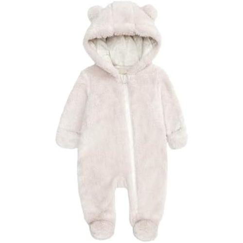 0-3 months CAHL&FAUO Newborn Snowsuit Baby Cartoon Bear Onesie Warm Fleece Hooded Romper Jumpsuit