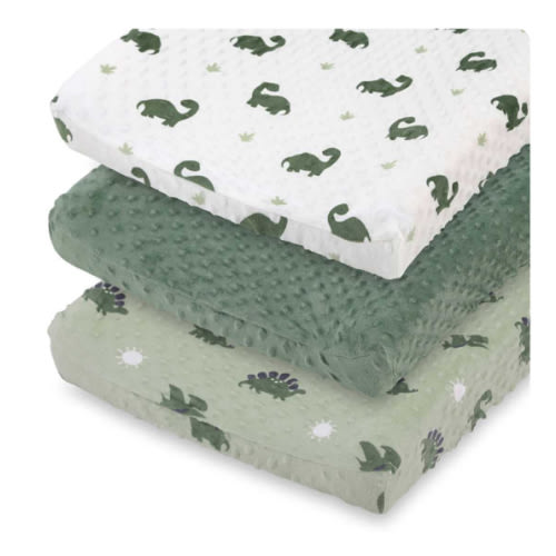 Green Dino Plush Minky 3-Pack Changing Pad Covers