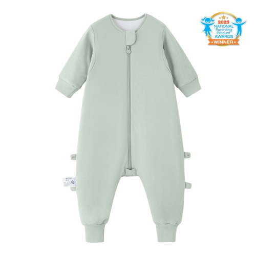 All Season Long Sleeve Sleep Sack Walker 1.0 TOG - Organic Cotton & Camel Wool - Pea Green