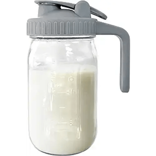 Breast Milk Pitcher, Mason Jar 32 oz, Heavy Duty Wide Mouth Jar with Flip Cap Lid and Pour Spout - Airtight Seal for Freshness and Convenience - Great for Cold Beverages, and Home Entertaining - 32oz