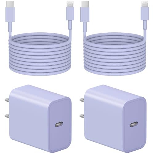 10 Ft iPhone Fast Charger, 2-Pack 20W Super Fast Charger with Long Fast Charging Cable for iPhone 14/13/12/11 Pro Max,14 Plus,Mini,Pro/XS/SE/XR/iPad - Purple