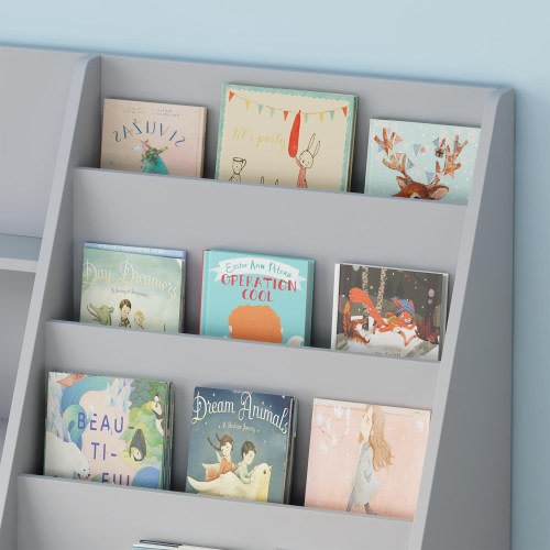 33.47"H 4-Tier Kids Bookshelf and Toy Storage Organizer, MDF Wood, Multi-layer Display Stand with Toy Storage Bin, for Nursery