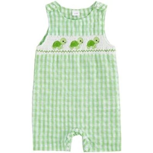 GOOCHEER Newborn Baby Boy Summer Outfit Turtle/Sailboat Smocked Romper Gingham Sleeveless Jumpsuit One Piece Beach Clothes