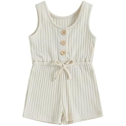 TheFound Toddler Baby Girl Summer Romper Ribbed Clothes Infant Baby Jumpsuit Button Down Rompers Clothing 0-5T