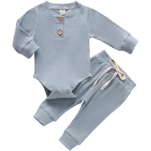 Newborn Baby Girl Boy Fall Clothes 3 6 12 18 24 Months Outfits Long Sleeve Knitted Cotton Romper & Pants Infant Winter Sets
