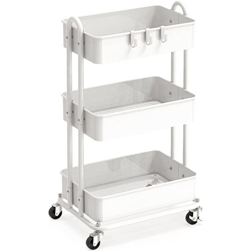 Simple Houseware 3-Tier Heavy Duty Metal Utility Rolling Cart, White