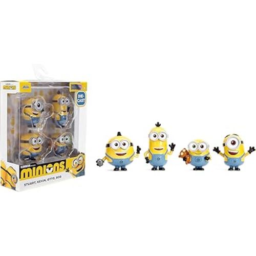 Jada Despicable Me Minions Metalfigs 4-Pack - Stuart, Kevin, Otto, Bob - Collectible 2.5" Metal Figures, Wave 1