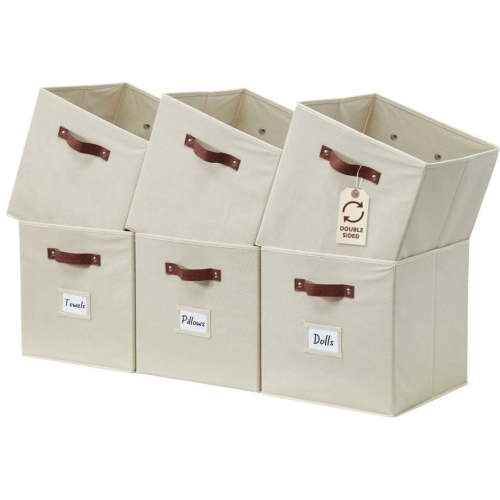 DECOMOMO Fabric Storage Bin | Cube Storage Bin | Closet Organizers | Set of 6, Beige