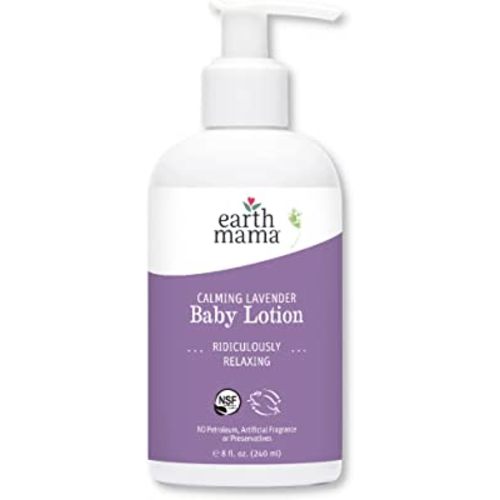 Earth Mama Calming Lavender Baby Lotion for Dry Skin, Calendula Cream for Newborn Skin Care, Organic Moisturizer for Children with Aloe Juice, Rooibos, & Shea Butter, Lavender Lotion, 8 Fl Oz