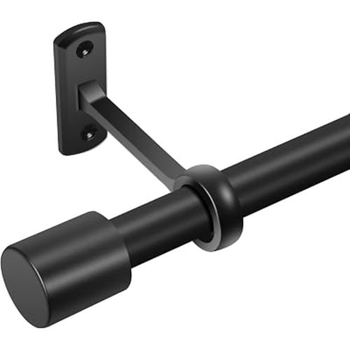 Curtain Rods for Windows 32 to 48 Inches, Short Adjustable 1 Inch Black Curtain Rod for Outdoor Indoor, Modern Heavy Duty Drapery Rod, All Metal, Easy Install