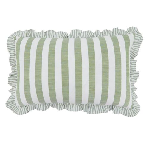 Saro Lifestyle Striped Ruffle Edge Cotton-Blend Throw Pillow Cover – Classic Cabana Stripe Design for Sofa, Bed & Accent Styling, 12"x20", Green