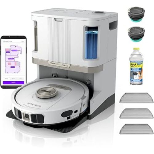 Shark PowerDetect | 2-in-1 Robot Vacuum & Mop for Carpets & Hard Floors | Powerful Suction & Mopping for Pet Hair | Self-Empty & Self-Clean NeverTouch Pro Base | 60-Day Capacity | White | AV2800ZE