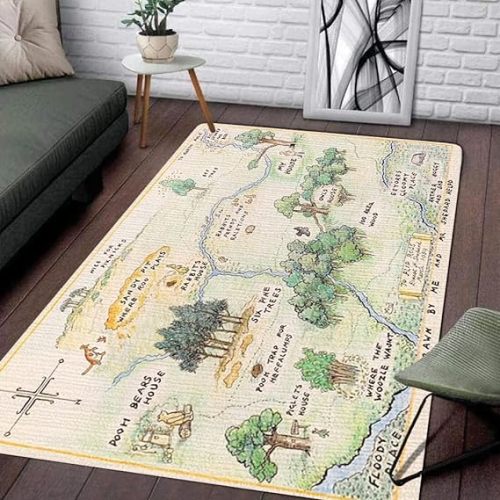 100 Acre Wood Map The Jungle Rug Carpet Area Rugs Shag Rug Modern Fluffy Living Room Outdoor for Boys Girls Kids Room Home Decor (5' x 8' (Rectangular))