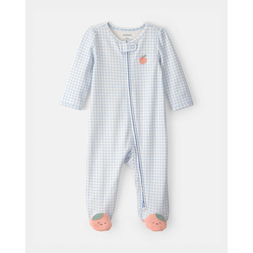 Baby Girl Peach Gingham 2-Way Zip 100% Cotton Sleep & Play Pajama - Blue | Carter's