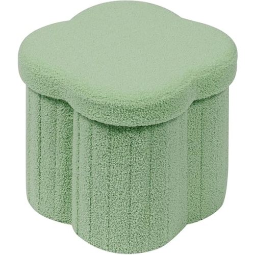 B FSOBEIIALEO Storage Ottoman Cube, Flowers Shaped Ottomans with Storage Foot Stool Footrest for Lving Room, Boucle Ottoman Seat for Dorm Room,Faux Teddy Fur, Green 12.6"x12.6"x12.6"