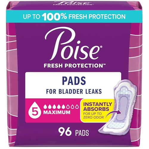Poise Incontinence & Postpartum Pads for Bladder Leaks, 5 Drop Maximum Absorbency, Regular Length, 96 Count, Packaging May Vary