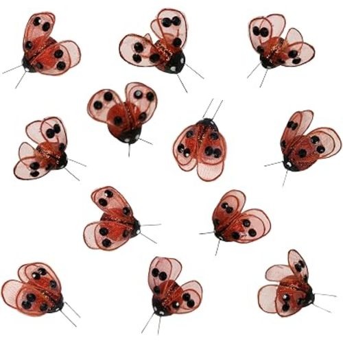 Ladybug Clip-On Decorations Set of 12 - Red Ladybugs with Metal Clips - Spring Garden Decor for Crafts, Wreaths, Floral Arrangements, Party Decorations, DIY Projects - 2" x 2" x 1.25"