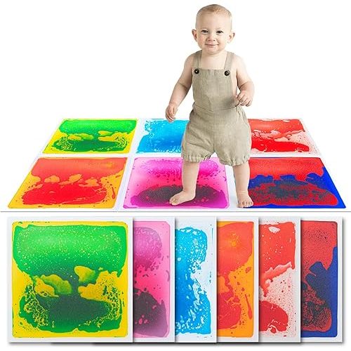 Art3d 6-Pack Square Liquid Sensory Floor Activity Tiles, 11.8 x 11.8 Inch