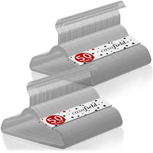 Casafield 14" Velvet Kid's Hangers for Children's Clothes, Gray - Set of 100