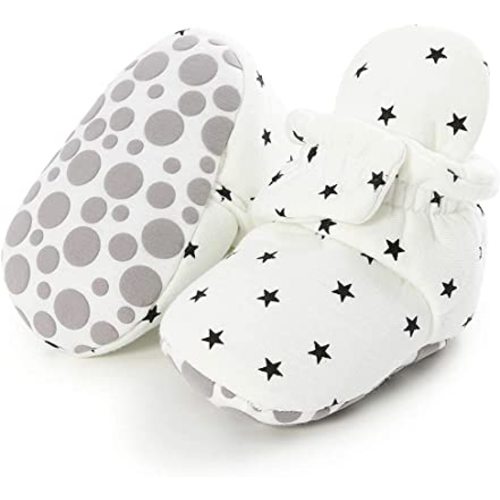 Sawimlgy Newborn Infant Baby Girl Boy Cotton Booties Stay On Sock Slippers Soft Bedroom Shoes Non-Skid Ankle Boots With Grippers Toddler Crib Warm Shoe First Walker Birthday Shower Gift