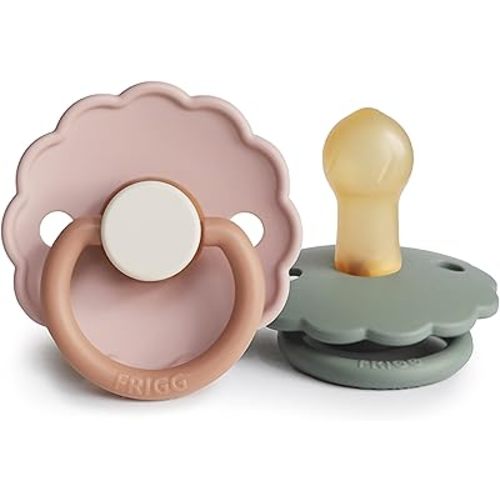 FRIGG Daisy Natural Rubber Baby Pacifier | Made in Denmark | BPA-Free (Biscuit/Lily Pad, 0-6 Months) 2-Pack