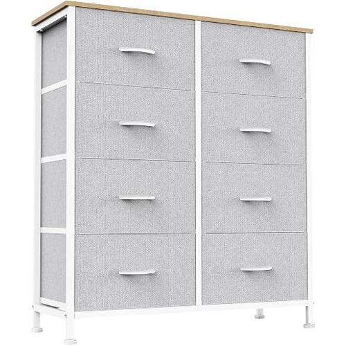 Sweetcrispy 8 Drawer Fabric Dresser for Bedroom, Tall Dresser, Light Grey