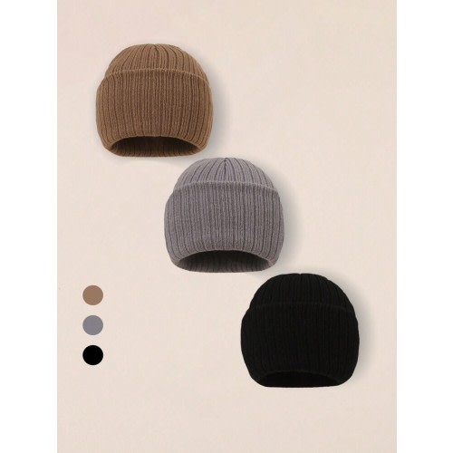 3pcs Baby Boy Girl Newborn Essentials Kids Beanie Hat, Infant Toddler Winter Warm Knit Fitted Cap | SHEIN USA