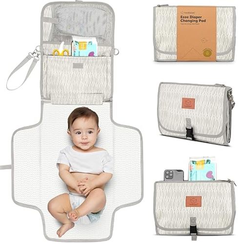 KeaBabies Portable Diaper Changing Pad - Large Waterproof Baby Changing Mat, Compact Travel Diaper Clutch, Functional Pockets Fit Newborn Essentials, Wipeable & Padded Baby Changer (Prism)