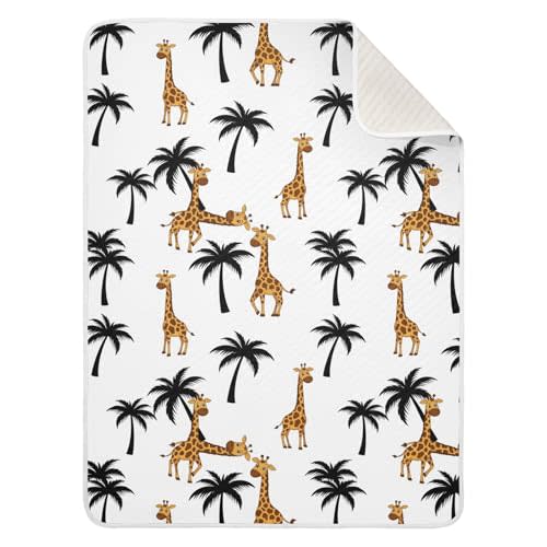 Giraffe Black Palm Tree Baby Cotton Blanket 30×40 Inch Toddler Crib Blacket Warm Daycare Stroller Blanket Quilt for Little Sleepies