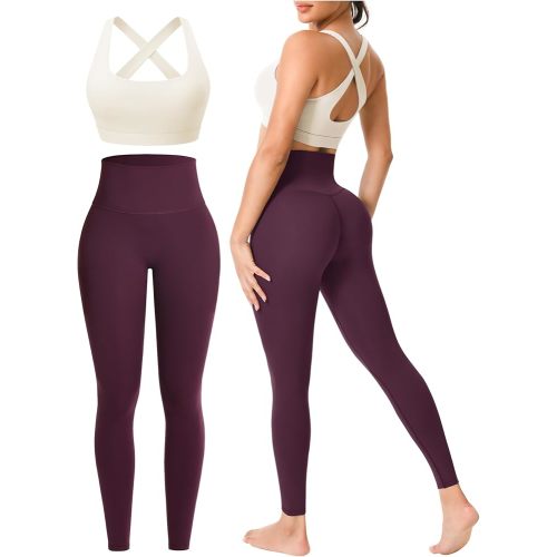 Workout Sets for Women 2 Pieces Seamless Yoga Legging Removable Bra Padding