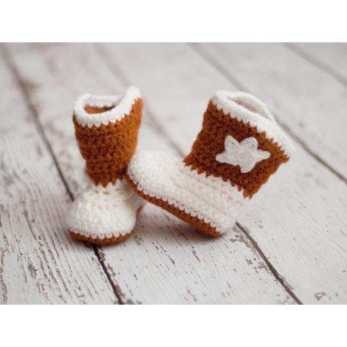 Crochet Longhorn Baby Cowboy Boots: Rust & White, Newborn to 12 Months, Made to Order