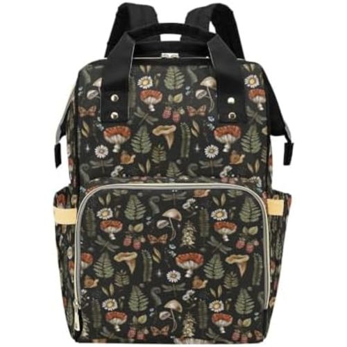Generic Witchy Diaper Bag, Cottagecore Nappy Bag, Backpack, Newborn Baby Gifts, Cottagecore, Mushrooms, Celestial (Forestcore), Large
