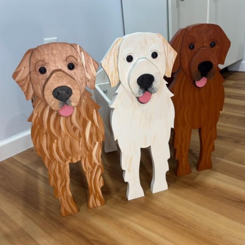 Golden Retriever Dog Handmade and Painted Wood Organizer Planter
