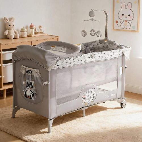 Portable Convertible Baby Playard with Changing Station and Toy Rack for Indoor and Travel Use