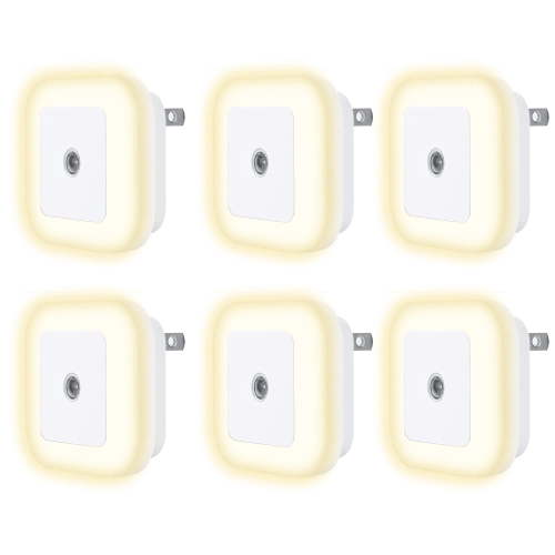 BN-LINK Night Light with Smart Sensor, Auto-On/Off, Dusk to Dawn Night Lights Plug into Wall 6-Pack, LED Night Lamp for Bedroom, Bathroom, Hallway, Warm White
