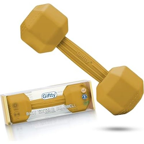 Giftty Baby Dumbbell - Silicone Infant Rattle Teething Toy Teether Toddler Sensory Toy Durable Safe Exercises Workout Weight - Great Gift for Baby Boys & Girls (1pcs - Tangerine)
