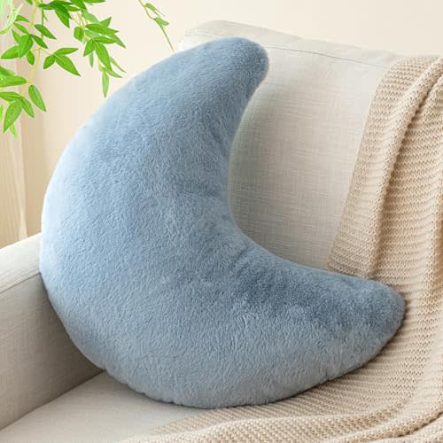 Moon Pillow, Decorative Throw Pillows with Soft Faux Rabbit for Bed Couch, Moon Shaped Pillows Plush Floor Cushions Room Decor Pillow for Sofa Bedroom Living Room