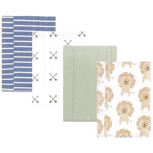 Hudson Baby Unisex Baby Cotton Flannel Burp Cloths 4-Pack, Modern Lion, One Size