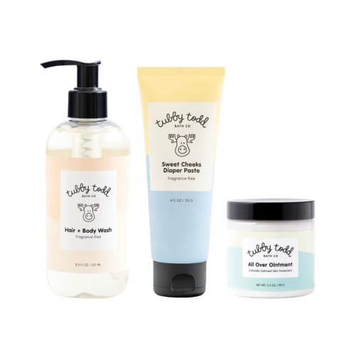 TUBBY TODD Baby Bundle Newborn Skin Care Set - Hypoallergenic Hair + Body Wash, All Over Ointment with Colloidal Oatmeal, Sweet Cheeks Diaper Paste - Fragrance Free, Standard Size