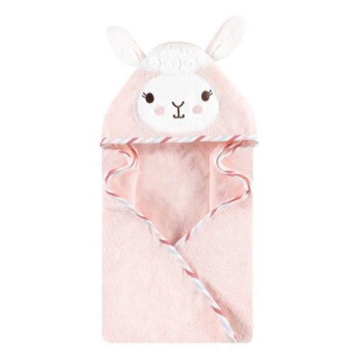 Hudson Baby Infant Girls Cotton Poly Animal Face Hooded Towel, Pink Llama, One Size