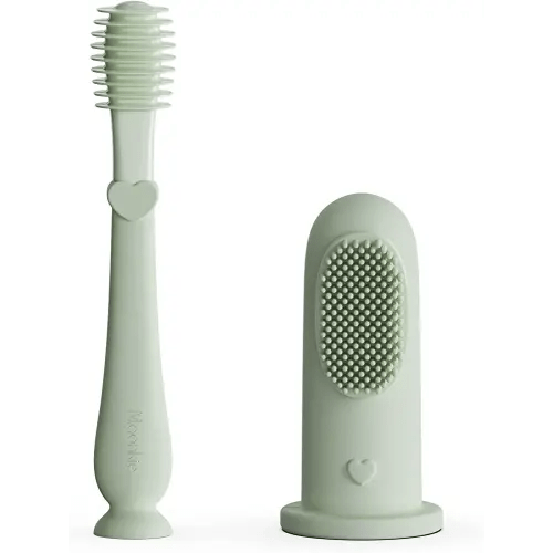 Moonkie Baby Finger Toothbrush Tongue Oral Cleaner Kit for 3 Months +, 2 Pcs (Mint)