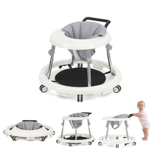 Wismind Baby Walker Adjustable Height Foldable Toddler Walker with Wheels and Activity Tray for Boys and Girls,White