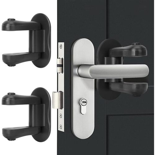 Child Proof Door Lever Lock, 2 Pack Door Locks for Kids Safety, Door Knob Child Proof, Baby Proofing, 3M Adhesive, Door Handle Child Proof, Baby Safety Locks for Toddlers (Black)