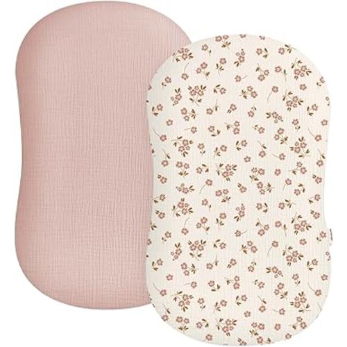 Muslin Baby Lounger Cover 2 Pack, Soft Breathable Newborn Lounger Pillow Cover for Boys Girls Infant (Flower E & Pink)